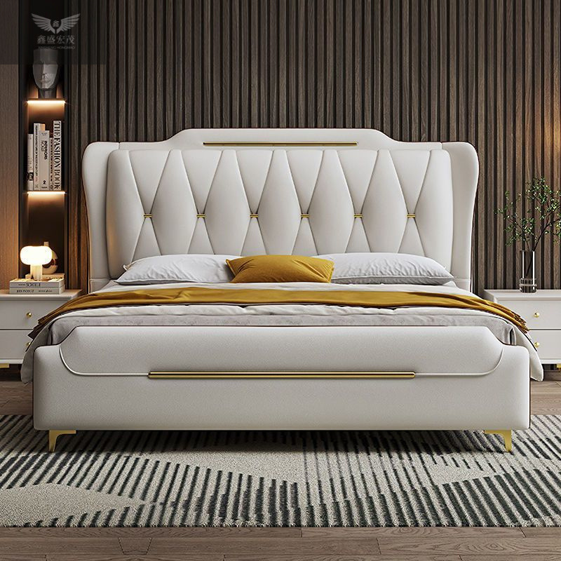 Cama de cuero de lujo ligero italiano de alta gama 1.5m cama principal doble 1.8x2 m cama doble de lujo cama de boda de alta gama