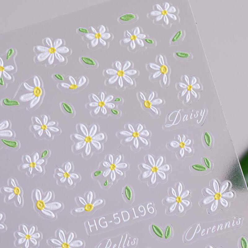 Ins Small Daisy Nail Sticker Embossed Stereo Exquisite Small Fresh White Daisy Nail Sticker Jewelry Hg Style