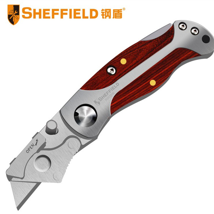 钢盾S067216 迷你型彩木不锈钢折叠美工刀 大小号重型割刀