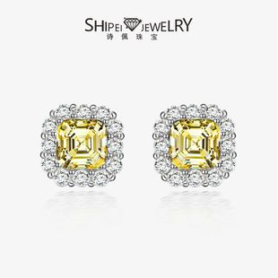 Shi Pei New 925 silver 2 Karat square high carbon diamond earrings 7*7 European and American retro Joker temperament earrings women