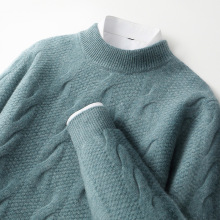 秋冬新款纯色羊毛衫男士半高领加厚提花毛衣商务休闲针织羊毛衫男