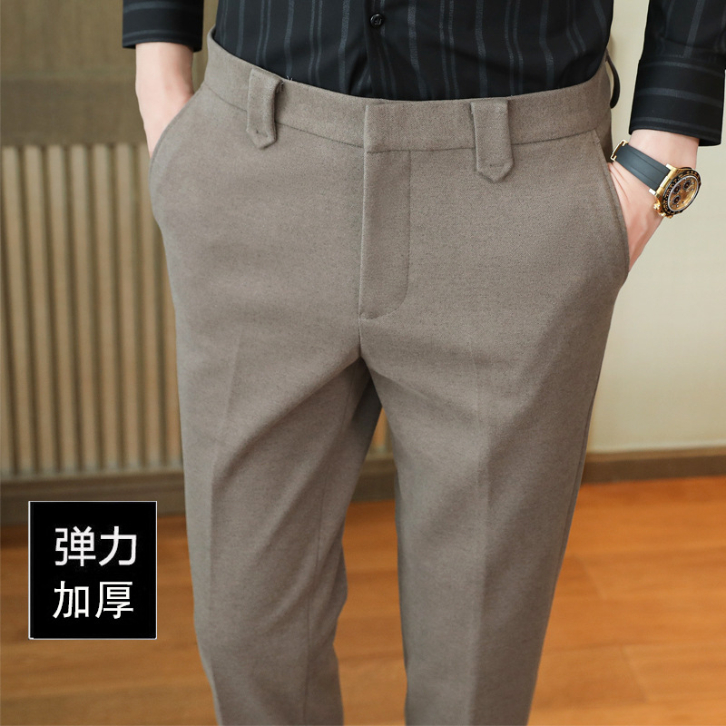 Pantalones de traje de lana de otoño e invierno para hombres de negocios slim fit pantalones casuales engrosados pantalones de traje recortado de moda Pantalones largos de lana de desgaste formal