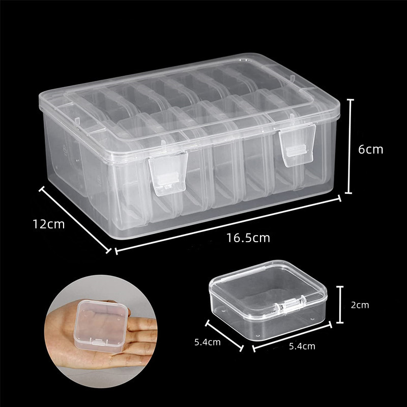 Caja de almacenamiento de cuentas pequeñas de plástico mini transparente con tapa de bisagra y caja de joyería cuadrada de uñas transparente rectangular