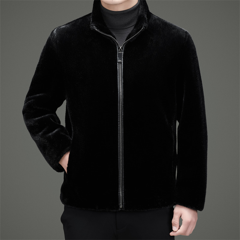 Haining Fur Coat Men's Winter Business Fashion Stand Collar Short Casual Versatile Accessible Luxury Casual Men's Jacket