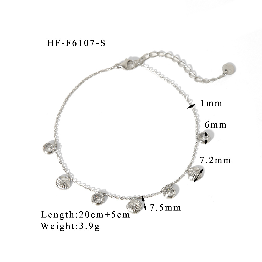 Concha a rayas de acero inoxidable francés, circón, temperamento de nicho de 18K, tobillera de playa para mujer, joyería impermeable que no se desvanece