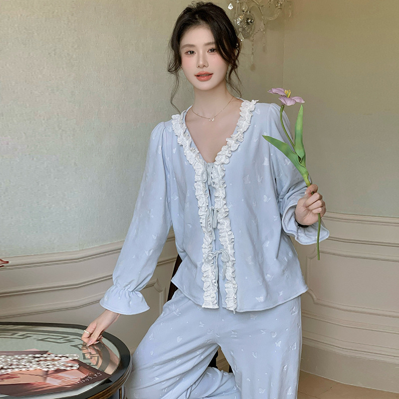 法式新款睡衣冬季女士水貂绒长袖套装印花高级感舒适家居服可外穿|undefined