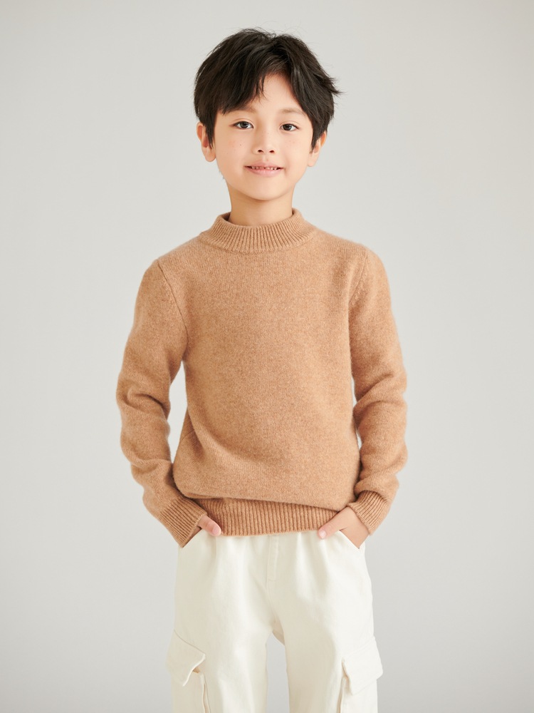 Demi-season children's woolen solid color warm base sweater for men…