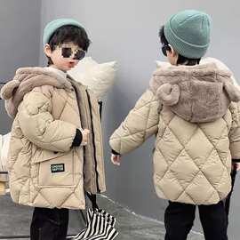 宝宝免洗羽绒棉服男童小羊皮棉衣2025冬季儿童棉袄中长款加兔毛