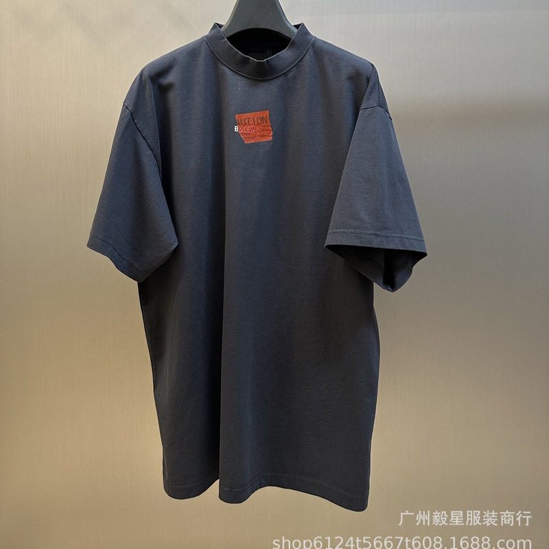 High version 25 spring and summer new B home shielding tape printing short sleeve lovers casual OS version cotton men's and women's T-shirt