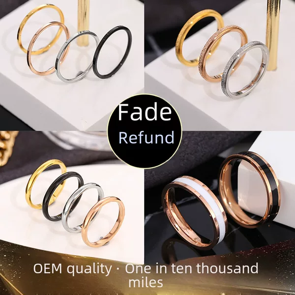 Cross-border Europe and the United States 18k titanium steel ring women's plain ring does not fade niche simple stainless steel fine ring Joker jewelry
