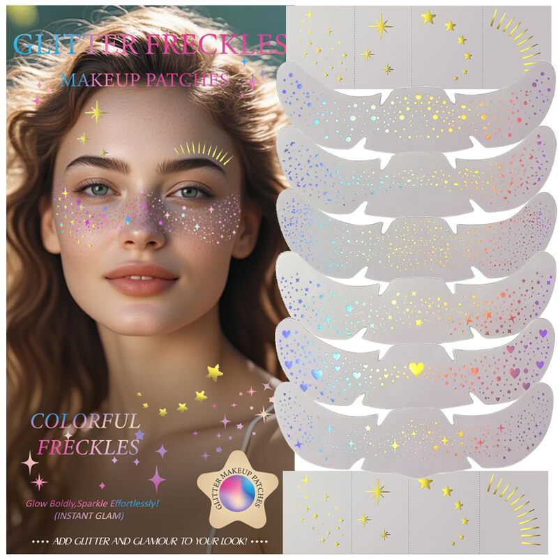 Cross-Border Hot-Selling Laser Silver Freckle Stickers, Waterproof and Sweat-Proof Temporary Tattoo Stickers, Cross-Border Exclusive Supply of Love-Themed Freckle Face Stickers