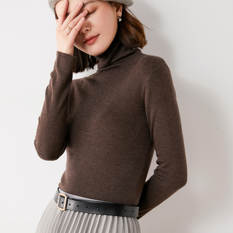 Wool blend 2026 Autumn/Winter Women's New Short Turtleneck Pullover Solid Color Slim Fit Knit Base Layer 5