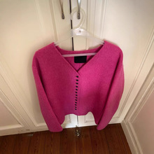 2025早春玫红色骆驼绒双面呢羊毛开春短外套女高级感短款