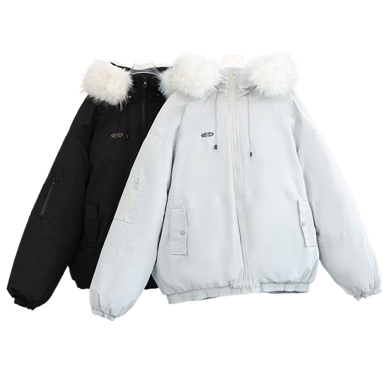 Transfronterizo de cuello blanco con capuzas simple ropa de algodón de pluma para mujeres 2025 nueva ropa de invierno coreana de invierno con chaqueta gruesa