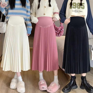 2023 autumn fashion new chiffon pleated loose fashionable pregnant women's skirt belly support dress