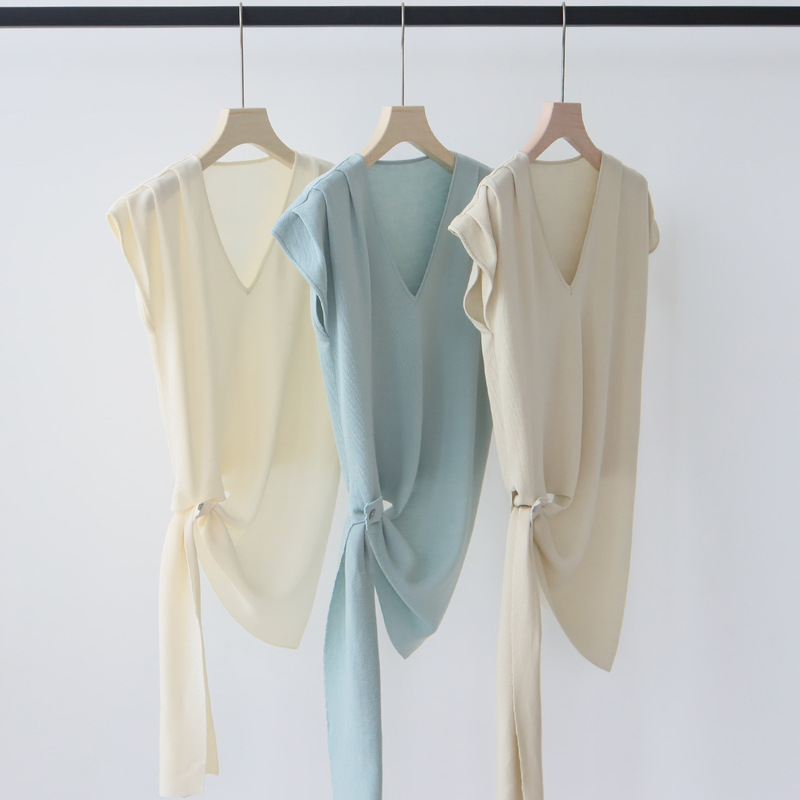 Lyocell Tencel Design Sense Niche Strap Irregular V-neck Summer Sleeveless Sweater High-end Sense Top for Women Lyocell Tencel Design Sense Niche Strap Irregular V-neck Summer Sleeveless Sweater High-end Sense Top for Women