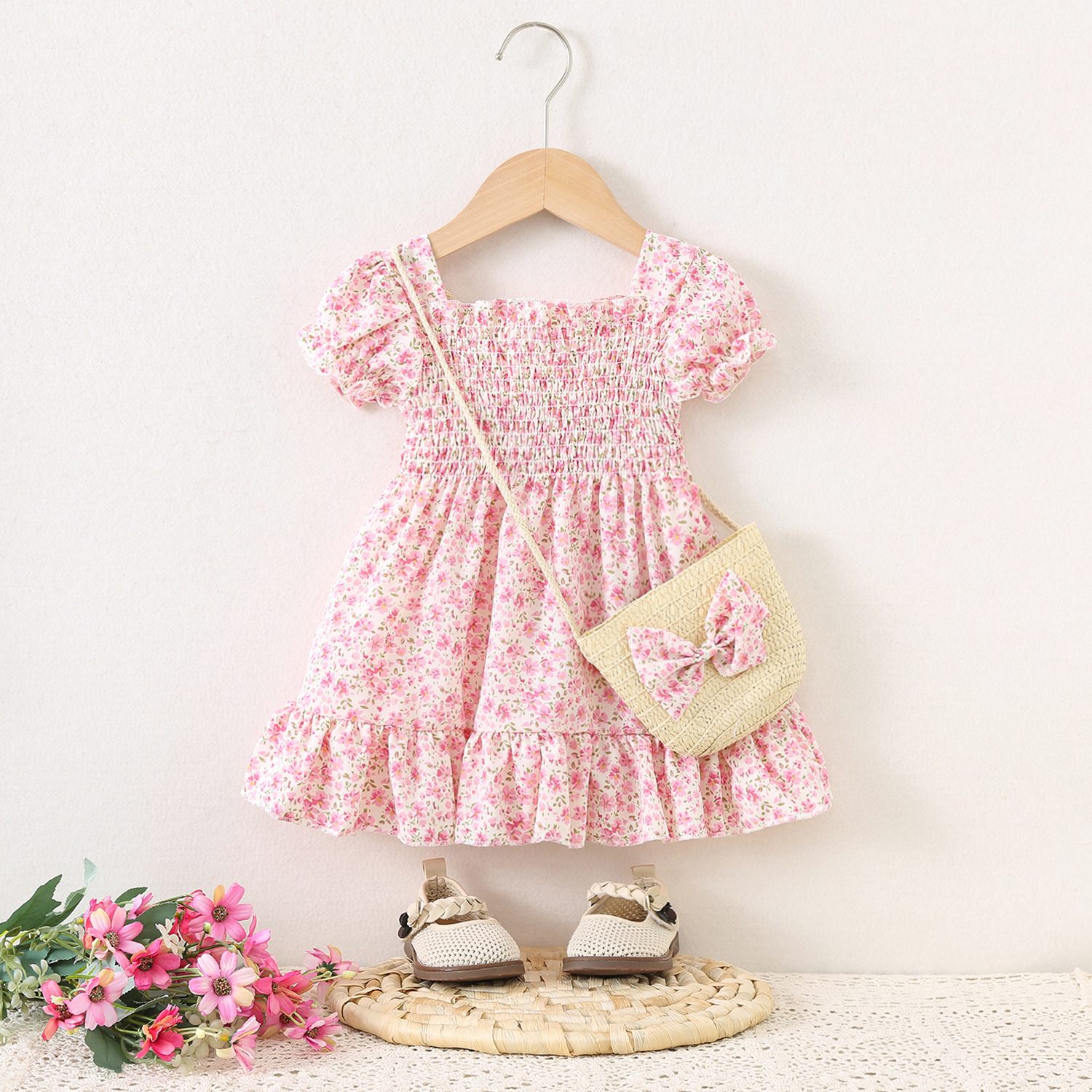 1748 New Girls' Floral dress Summer Dress Korean Style Summer Fashionable Foreign Style Children's Bubble Princess Dress