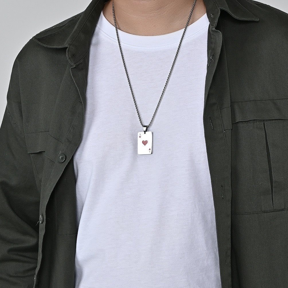 Playing Card Pendant Necklace For Men And Women Stainless Steel_voghion.com
