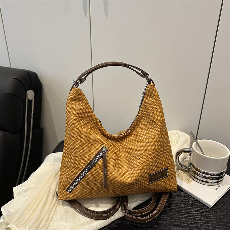 Woven Texture Straw Women's Shoulder Bag Stylish Crossbody Handbag_voghion.com