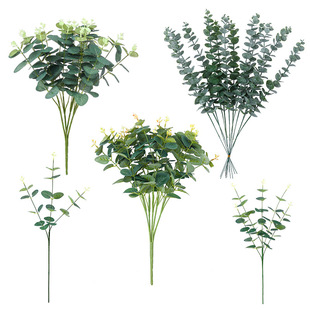 Hot sale New imitation silk screen printing single eucalyptus leaves wedding decoration artificial plant money leaf bundle