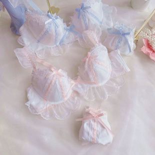 Super American Japanese Embroidered Double Color Thin Cup College Style Student Girl Cute Gathered Sexy Underwear Bra suit