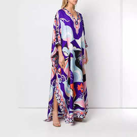 Bohemian classic dress波西米亚长袍宽松休闲印花V领度假连衣裙