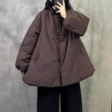 新中式牛角扣花边立领棉衣棉服女2025新款秋冬季加厚保暖宽松大码