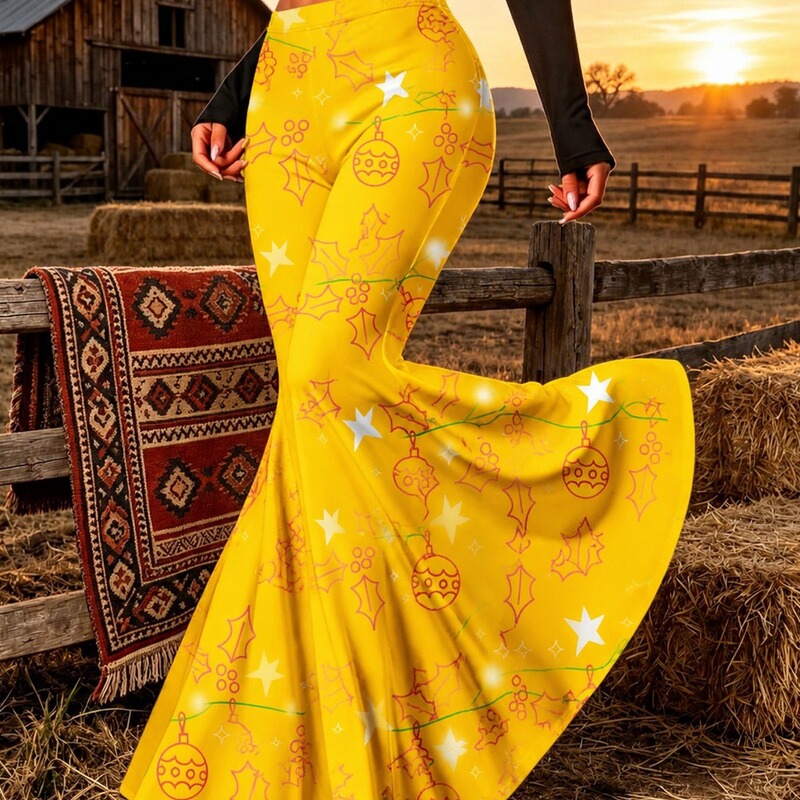 Casual style gradient gold foil leopard print high-waisted fishtail maxi skirt, orange slim-fit bodycon floor-length skirt