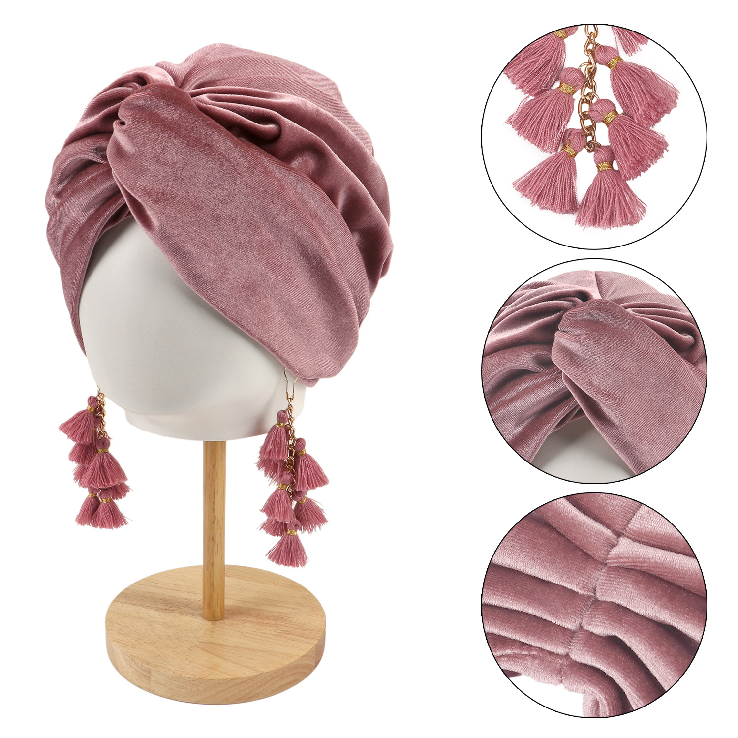 Spring New Women's Headscarf Hat European And American Retro Fashion Fringed Headhat Bohemian Cross Pullover Hat_voghion.com