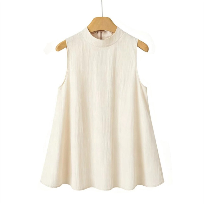 2026 New Style Stand Collar Sleeveless Shirt for Women, Summer Solid Color Commuter Vest Shirt, Simple Slim Fit, Flattering Inner Wear