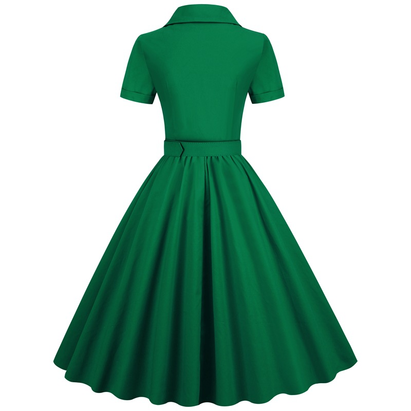European And American Cross-border Women's Dress, Short-sleeved, 2025 New Summer Vintage Solid Color Large Hem_ecoleips.com