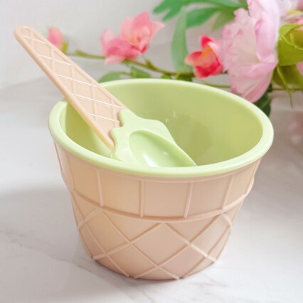 Plastic Ice Cream Bowl Ps Ice Cream Spoon Ice Cream Mud Bowl Set Creative Kidsren's Cartoon Double Bowl Wholesale
