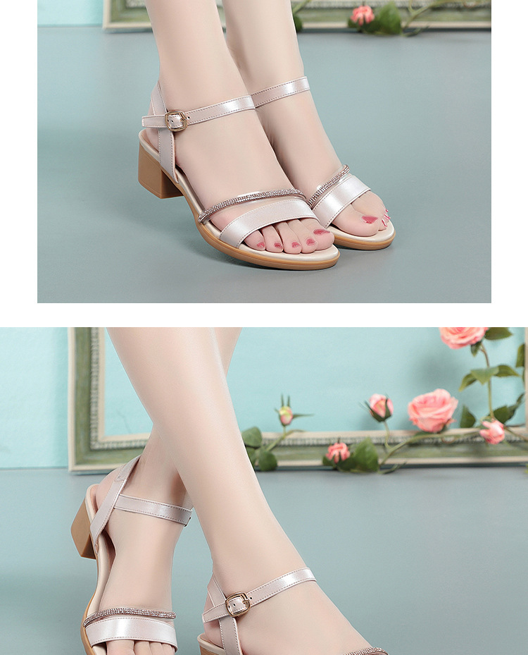 Sandal nữ hở mũi gót thấp da thật đế mềm chống trơn — màu be chi tiết 10