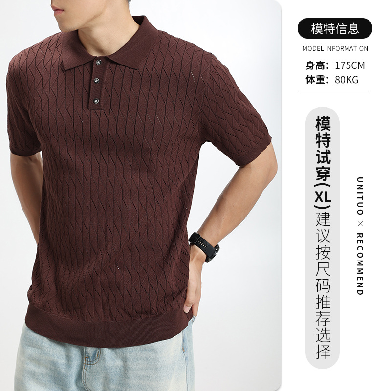 Camiseta de polo de hielo de costura de estilo antiguo, camiseta de polo de manga corta, vacío, camiseta de alto nivel transpirable, camiseta de negocios casual, camiseta superior para hombre