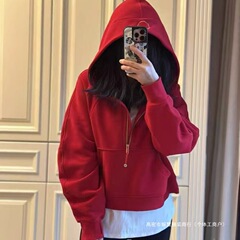 Lulu scubaハーフジッパー帽子付きゆるいカジュアルヨガジャケットフィットネス上着スウェット
