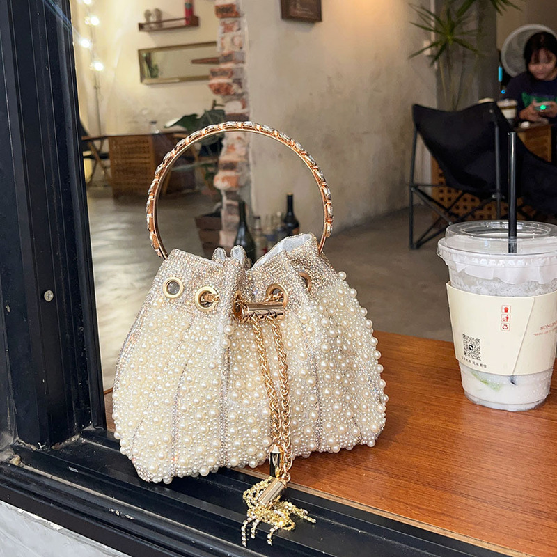 French-Style Minimalist Pearl Bucket Bag, New Chinese-Style Rhinestone-Embellished Drawstring Shoulder Bag, Niche High-End Crossbody Bag French-Style Minimalist Pearl Bucket Bag, New Chinese-Style Rhinestone-Embellished Drawstring Shoulder Bag, Niche High-End Crossbody Bag