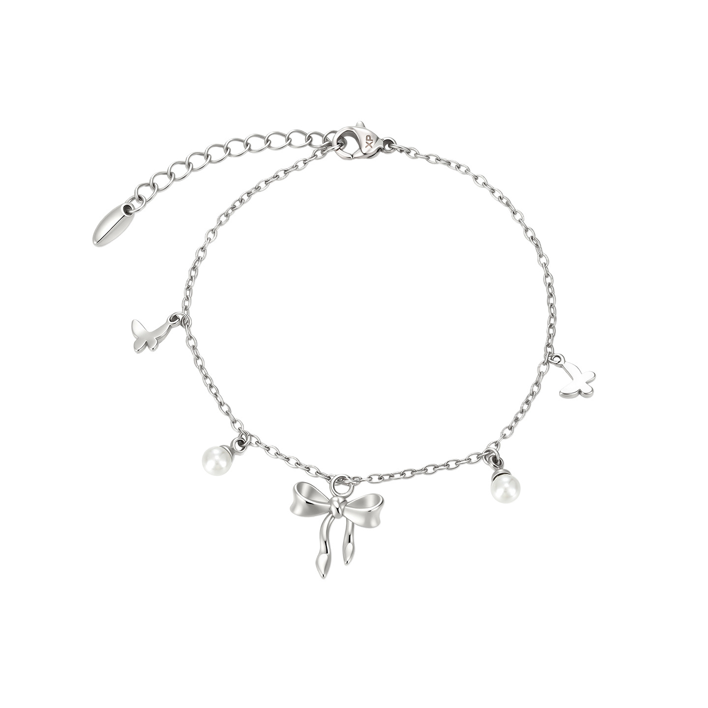 Xuping mariposa imitación de perlas pulsera de bordillo dulce temperamento suave aleación de cobre chapado blanco joyas al por mayor transfronterizas