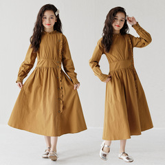 2024春季新款兒童長袖洋氣女孩初中生長裙學院風中大童純棉連衣裙