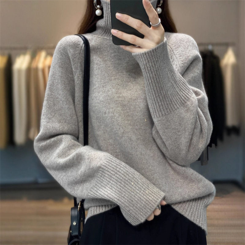 胖mm大码女装跨境韩版加厚毛衣女高领亮丝宽松插肩袖针织打底衫潮|undefined
