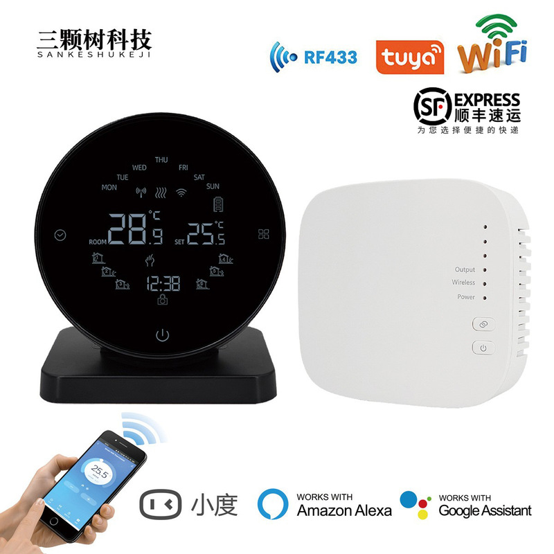 Wireless Wall-Mounted Boiler Thermostat, Floor Heating Tuya App Voice Control Smart Controller with Adjustable Constant Temperature