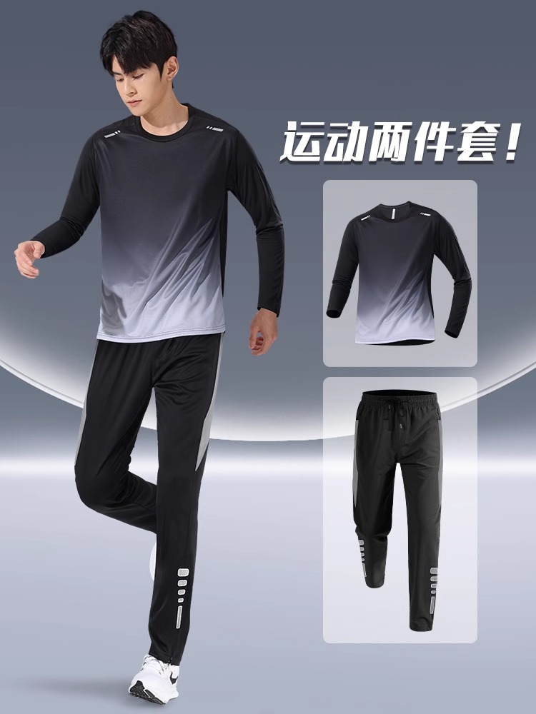 Trajes deportivos para hombres para correr otoño delgado ropa de secado rápido mangas largas pantalones largos casuales 2024 nuevo ciclismo fitness
