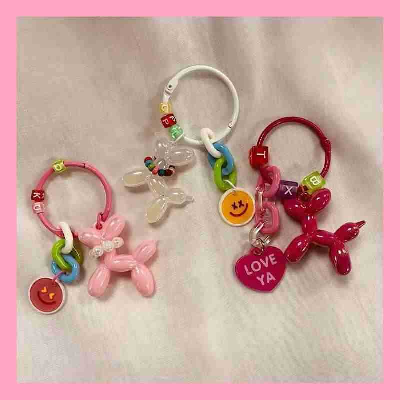 Xiaohongshu's Same Style Balloon Dog Car Keychain Pendant Internet Celebrity Heart Accessories Bag Pendant Girl Small Gift