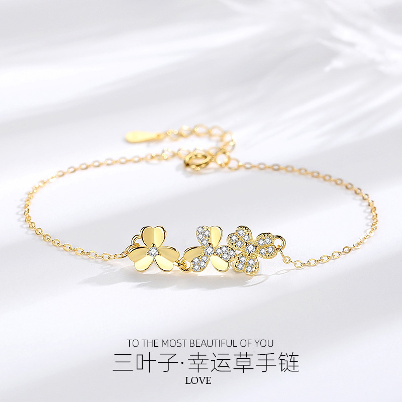 S925 pulsera de tres hojas de plata femenina estilo coreano fresco hoja de ginkgo artístico dulce regalo de joyería para novia