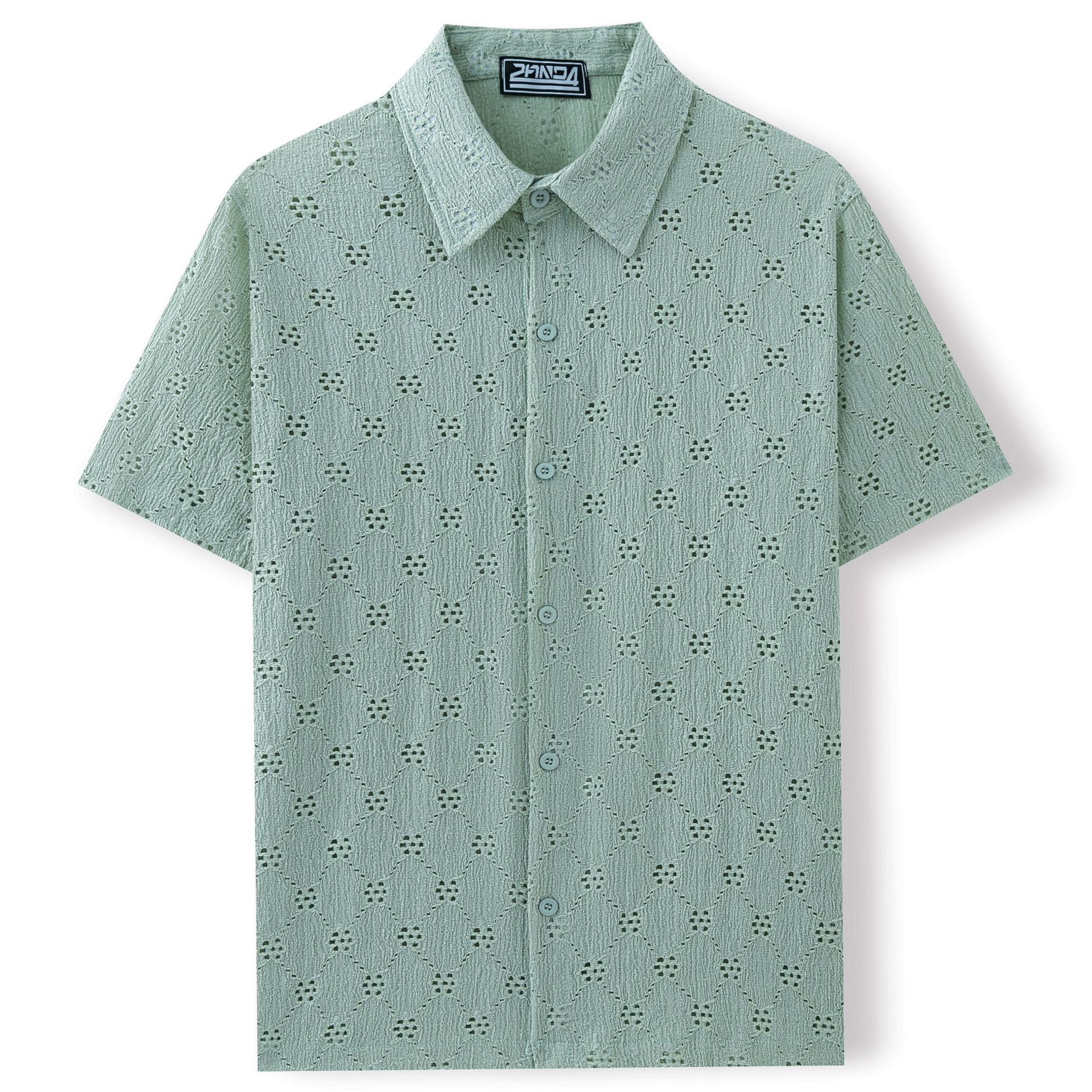 Herrenmode im europäischen und amerikanischen Stil: Sexy, hohles Jacquard-Muster, sommerlich, lässig, Kurzarm, umklappbar_voghion.com