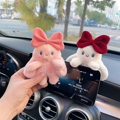 Car ornaments cute rabbit screen decoration cartoon - 1-pair-pink-and-white-bowknot-rabbit-adhesive-ornaments