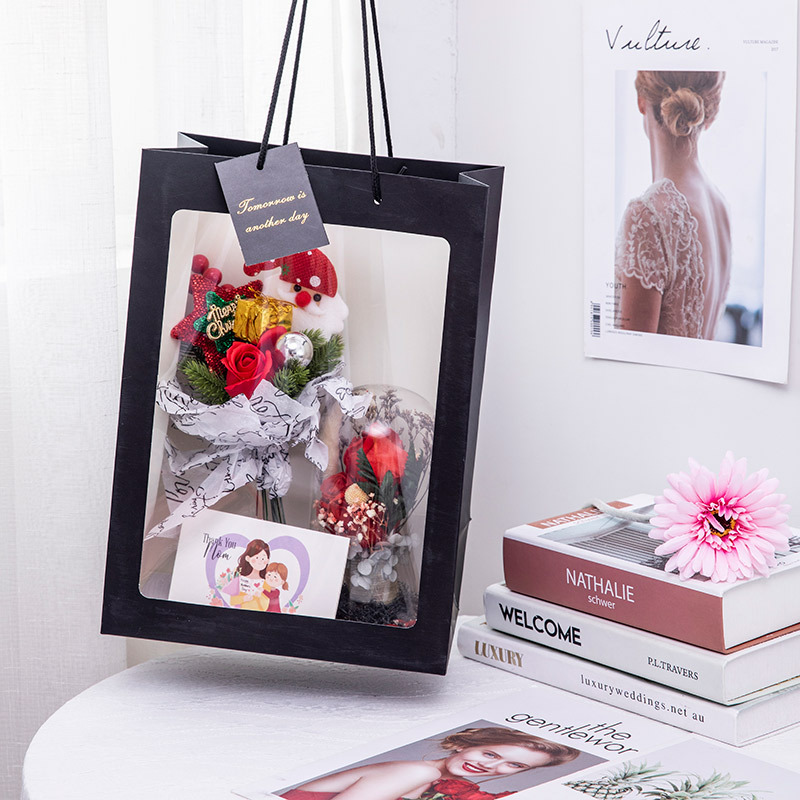 Bolsa de ventana pequeña ins regalo ramo bolsa de embalaje bolsa de papel de flores bolsa de regalo de mano bolso de regalo transparente al por mayor