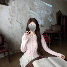 奶油小香 25B粉色小香可拆卸娃娃领针织开衫外套早秋上衣