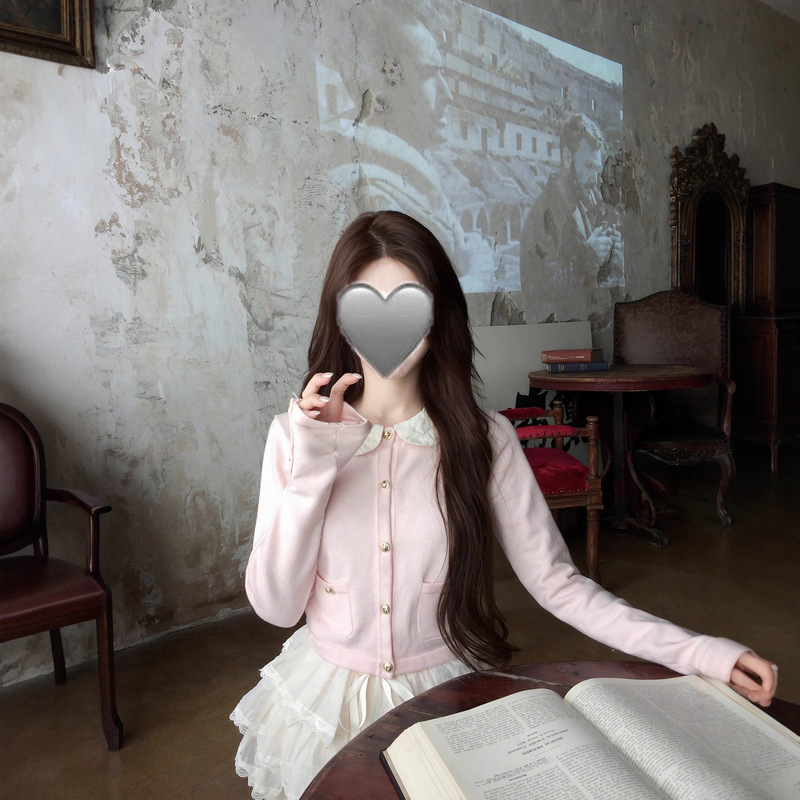 Cream Xiaoxiang 25B Pink Xiaoxiang Detachable Doll Collar Knitted Cardigan Jacket Early Autumn Top