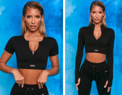 歐美大賣跨境拉鏈抽繩運動無縫健身提臀爆乳瑜伽服四件套裝女