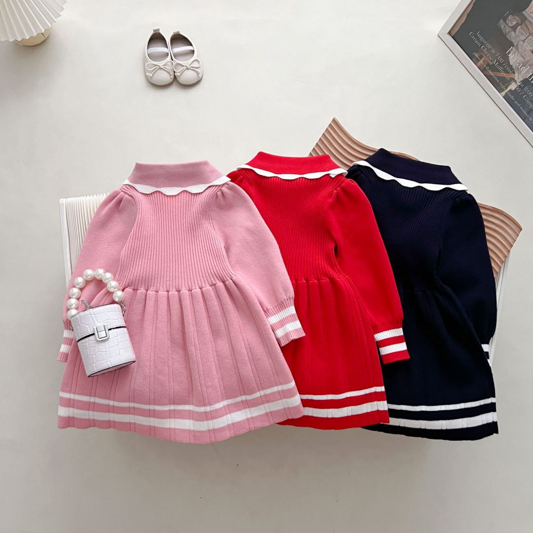 JINYONG Kinder Neue Candy Farbe Reverse Kragen Rand mit Blume Pelz Kleid Mädchen Modische_voghion.com